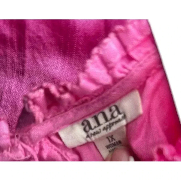 A.N.A NEW APPROACH TOPS SIZE 1X PINK BLOUSE TOP 100% COTTON BabyDoll Blouse - Picture 5 of 7